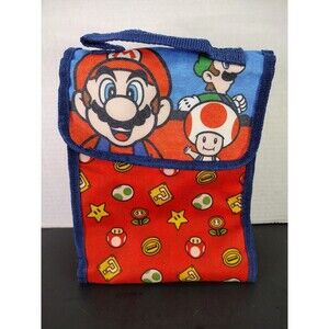 Nintendo Super Mario Foldable Lunch Bag Luigi Toad Mushroom Star Fire Coin 7"x8"